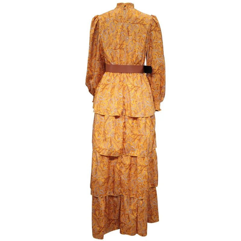 Women Elegant Long Lantern Sleeve Stand Collar Loose Maxi Dress Y2K INS Clothes Autumn Long Ruffle Bohemian Dress Women Elegant Long Lantern Sleeve Stand Collar Loose Maxi Dress Y2K INS Clothes Autumn Long Ruffle Bohemian Dress